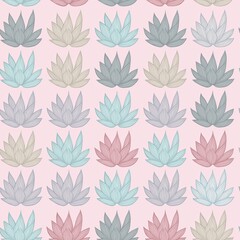Pastel Succulent Floral Seamless Pattern