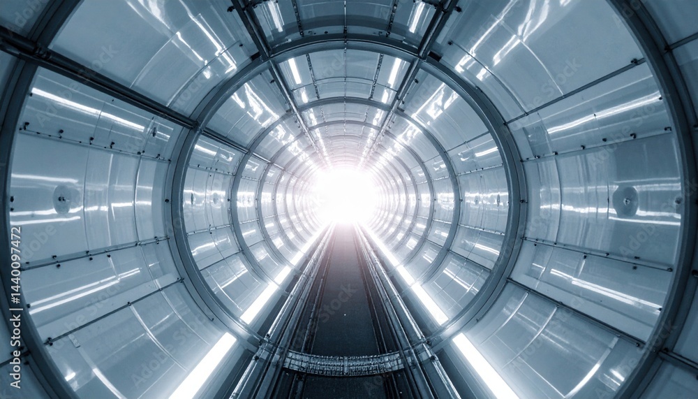 Poster exploring the futuristic tunnel urban setting digital artwork bright environment dynamic perspective
