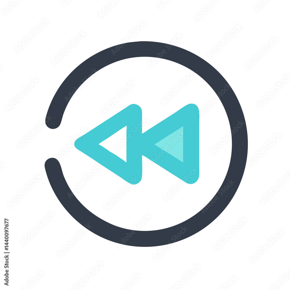 Poster rewind icon with circular arrow - modern ui element on black