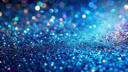 Iridescent blue sparkling dust scattered on a metallic surface, abstract, shimmer,  abstract, shimmer