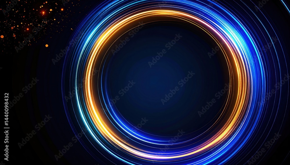 Poster dynamic circular light patterns in a dark space abstract graphic design contemporary environment vib