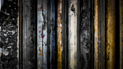 abstract weathered vertical surface wall art composition with rust and color grunge background or banner