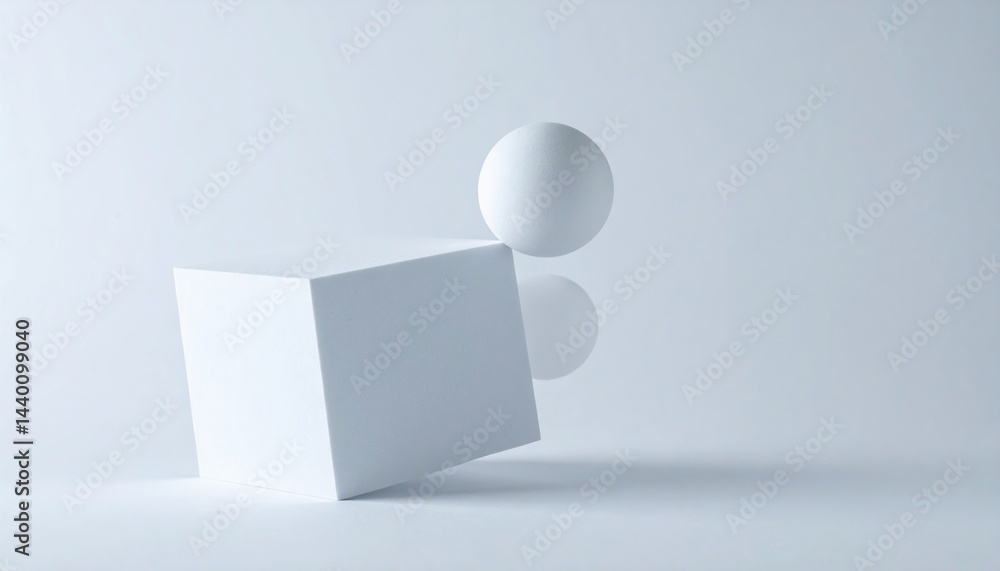 Poster dynamic movement of geometric shapes in minimalist studio environment abstract art modern aesthetics