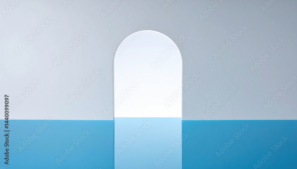 Poster creating tranquil spaces archway view of serene water minimalist design indoor setting calm atmosphe