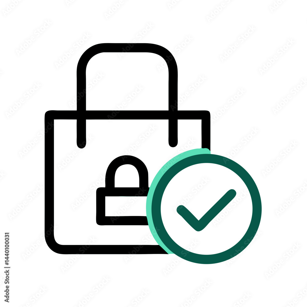 Poster security system success: padlock with checkmark - data protection and verification