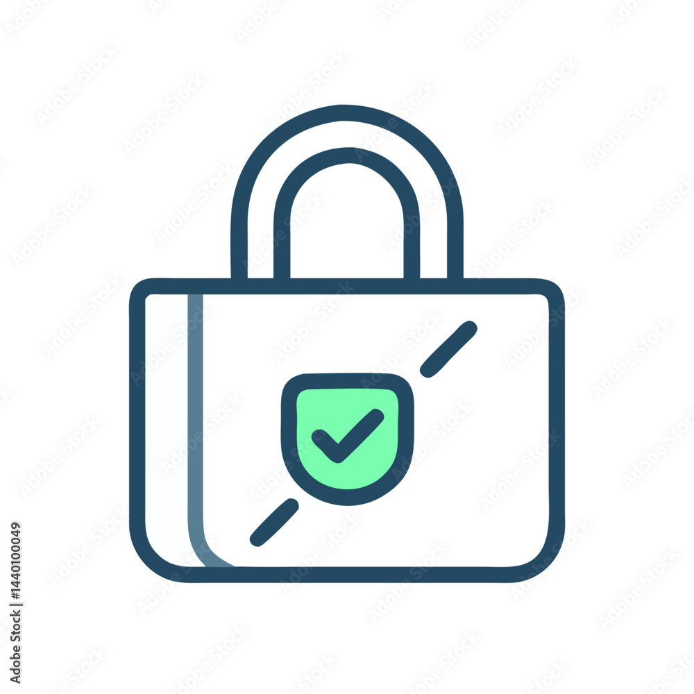 Poster secure padlock with checkmark icon: data protection and cybersecurity illustration