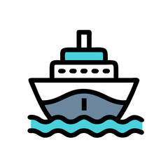 Obraz premium Simple Icon of a Cruise Ship Sailing on Wavy Water on Black