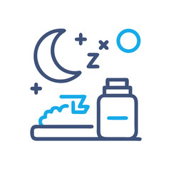 Obraz premium Melatonin Bottle with Moon, Stars, Sleep Icon - Health and Wellness