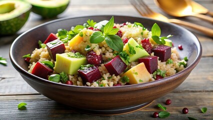Healthy quinoa salad with beets and avocado served in a bowl, salad, avocado,  salad, avocado