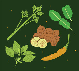 Local Food Spice Herbs Seasoning Traditional Culinary Cooking Ingredients Hand Drawn Illustration