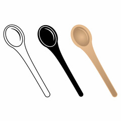Set of wooden spoon illustrations in outline, silhouette, and realistic style. Perfect for kitchen, cooking, culinary, restaurant, and food-themed designs.