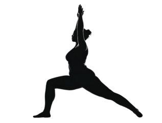 Silhouette of curvy woman practicing yoga warrior pose