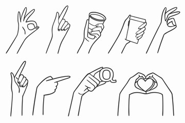 Hand gestures outline style vector collection communication and sign language elements