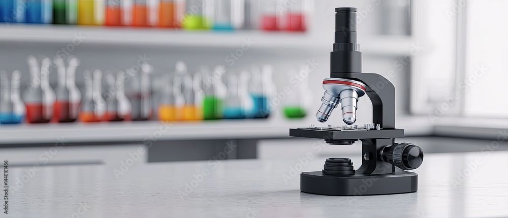 Aufkleber dna nucleotide microscope concept. laboratory microscope with colorful glassware in the background.