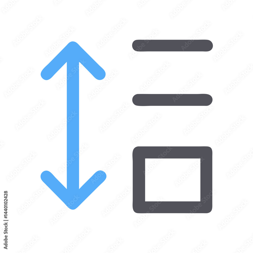 Poster filter and sort icon with up down arrows and lines on black background