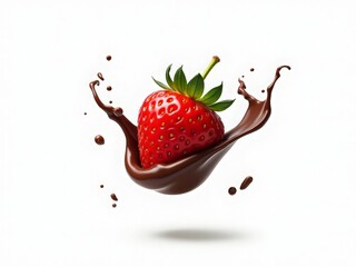 strawberry falling into liquid chocolate 