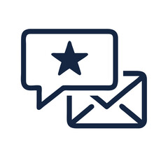 Feedback and email communication icon with star on a black background.