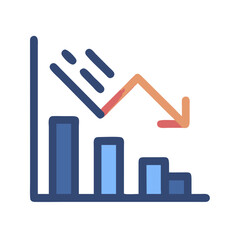 Declining Bar Graph with Downward Arrow: Business Loss and Failure