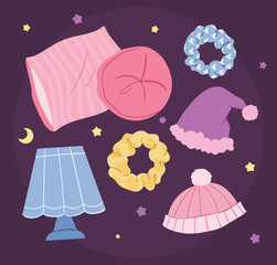 Cute Pajama Party Illustration Hat Pillow Table Lamp Scrunchie