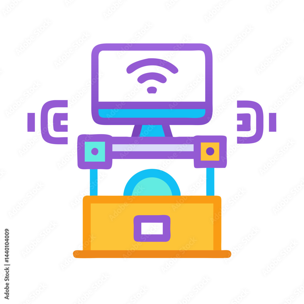 Poster futuristic technology: icon of computer with wireless internet connection and data transfer