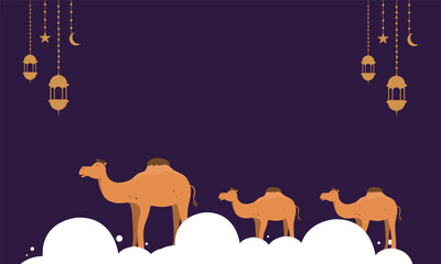 eid al adha Camel Walking in Desert with Flat Illustration Style