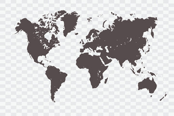 World Map Minimalist  High-Quality PNG  Ash Color on Transparent Background Perfect for presentations infographics educational materials and graphic design projects