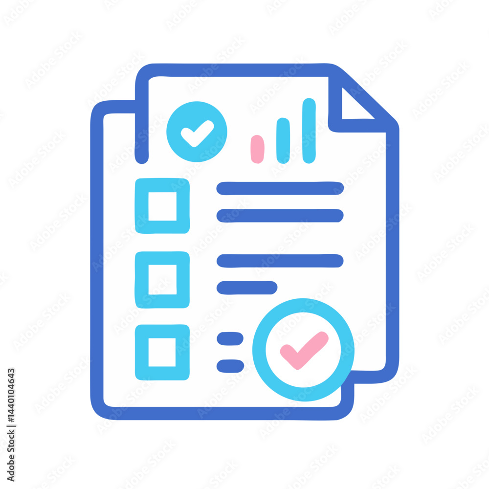 Poster colorful icon of a checklist with tick marks and graph on black