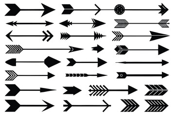 Set of various arrow designs in black and white vector format