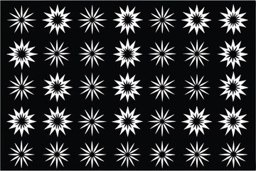 Starburst pattern white abstract floral shapes on black background repeating ornament