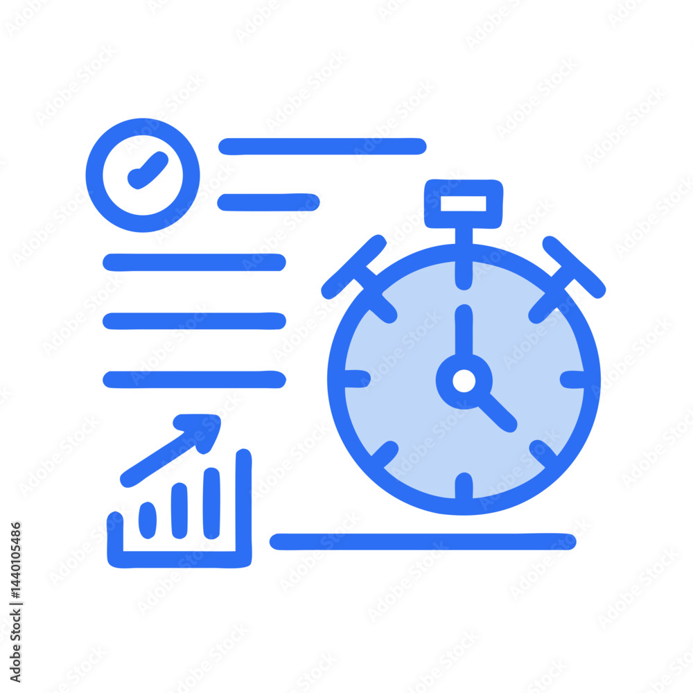 Poster time management icon: stopwatch, progress and efficiency symbolizing productivity