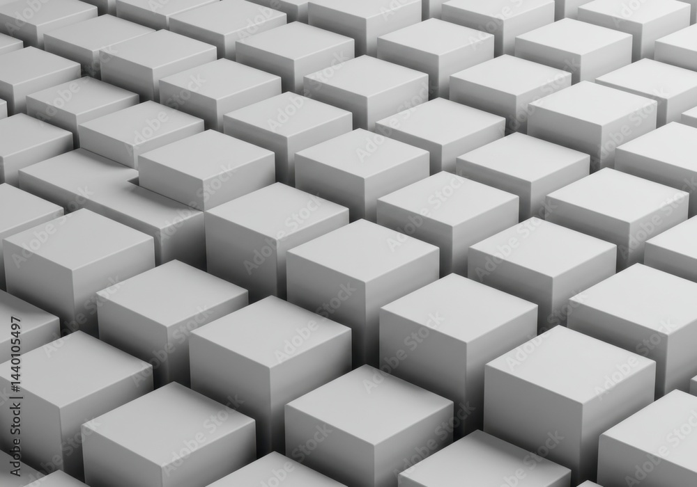 Poster abstract 3d render of geometric cubes pattern: a monochromatic white cube field with depth and textu
