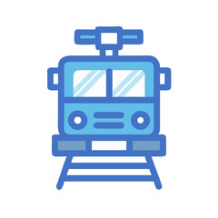 Modern Train Icon: Blue Locomotive on Rails, Transportation Symbol