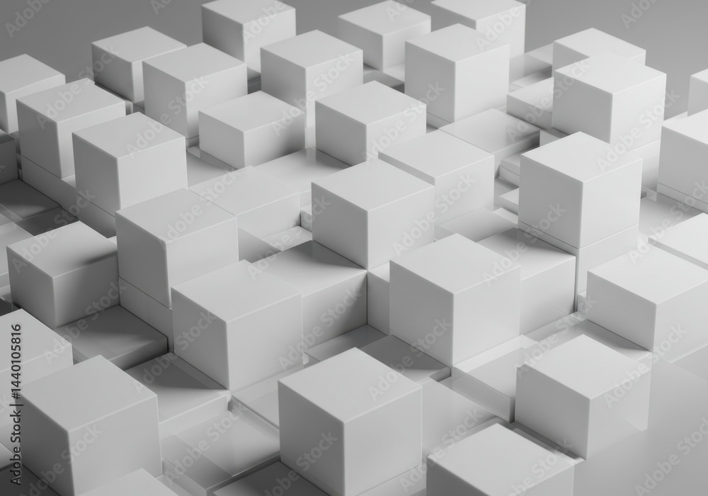 Poster abstract 3d render of interlocking white cubes geometric pattern minimalist design modern architectu