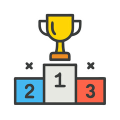 Winner Podium Illustration with Gold Trophy for First Place, Second, Third