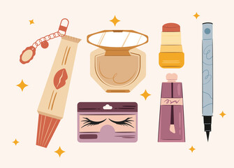 Cute Makeup Elements Beauty Products Hand Drawn