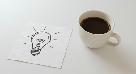 Coffee and light bulb idea on napkin representing inspiration concept