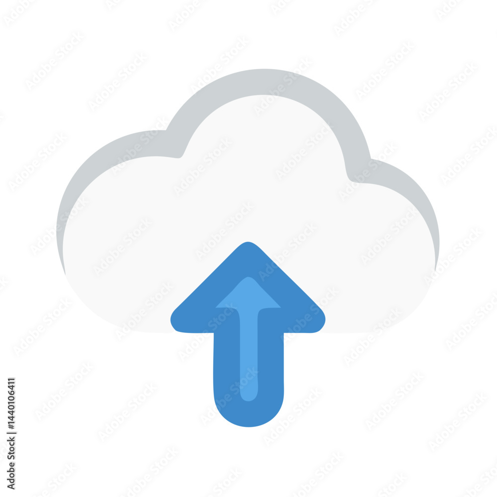 Poster cloud upload icon: white cloud with blue arrow for data storage