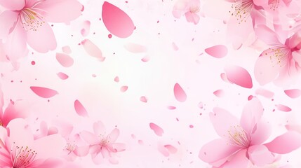Gentle pink cherry blossom petals and flowers softly scattered.