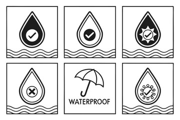 Waterproof and water resistant vector icon set showing protection levels
