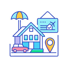 Home and Auto Insurance Concept: House, Car, Umbrella, Contract, Location Pin