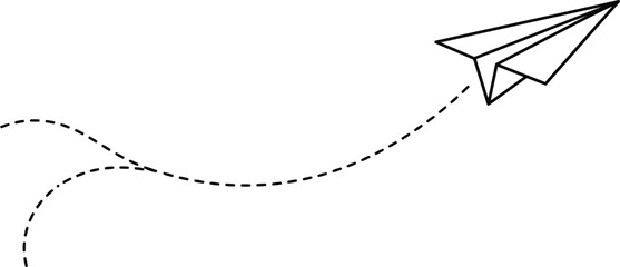 Black and White Vector Paper Airplane with Dashed Trail