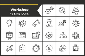 Workshop line icons collection black and white doodle style illustration set