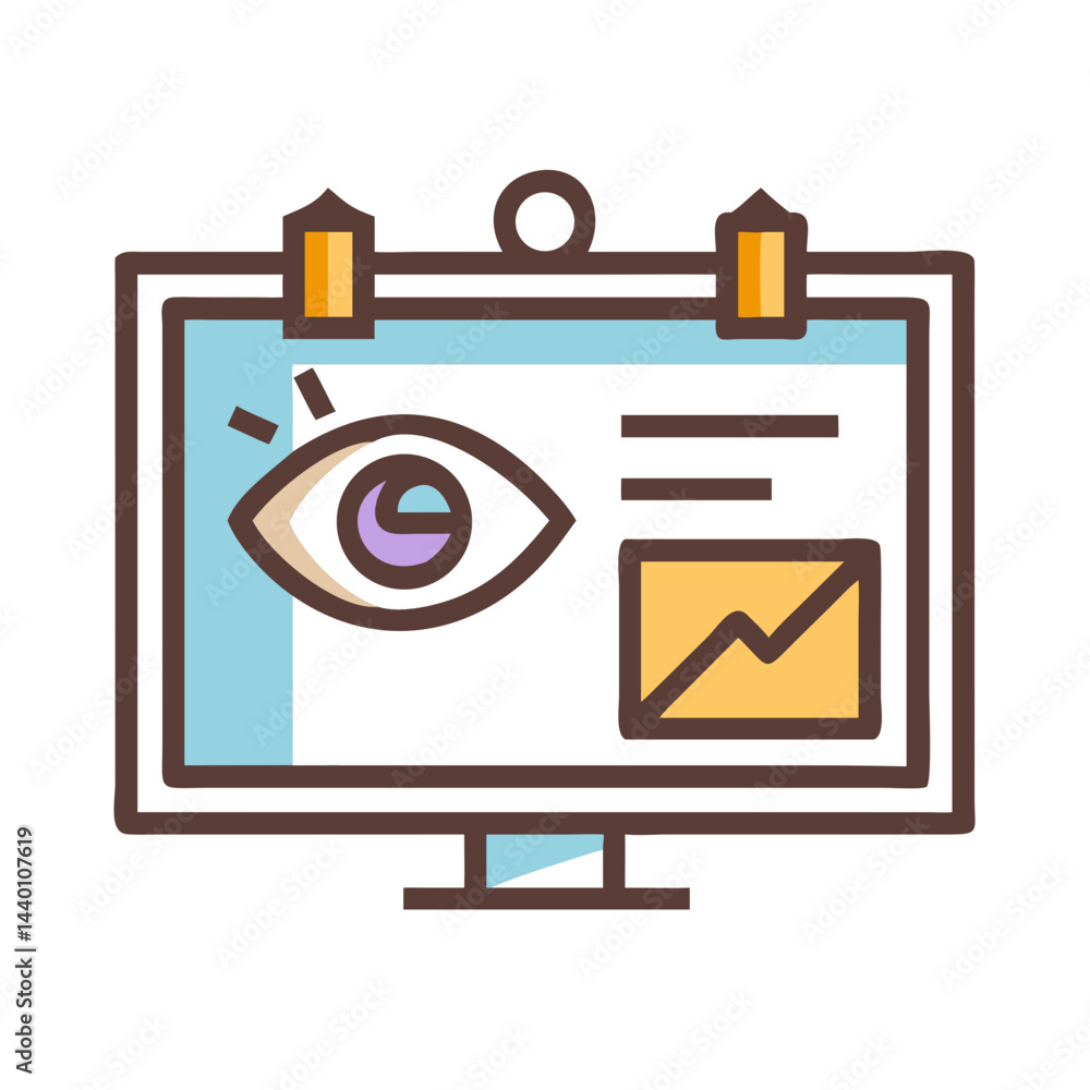 Poster data analytics dashboard with eye and graph on a computer screen icon