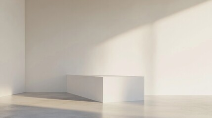 A white room with a white box in the middle