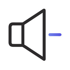 Volume Decrease Icon with Blue Minus Sign on Black Background