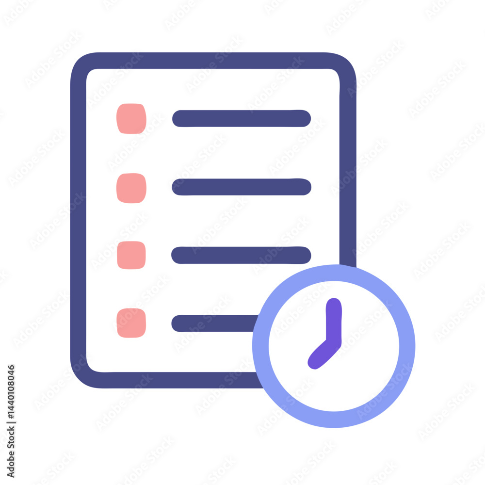 Poster deadline list icon with clock, task management and productivity concept