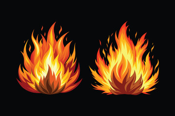 Cartoon Campfire and Flame Collection Fire Icon Set Vector.