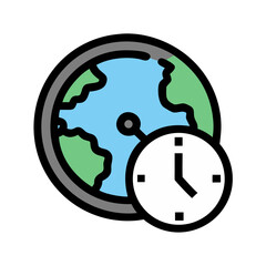 Global Time Management: Earth Icon with Clock Symbolizing International Schedules