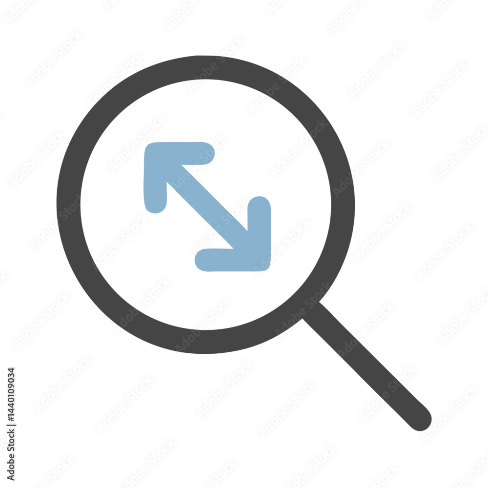 Poster magnifying glass with expanding arrows icon for search, resize, and zoom functionality