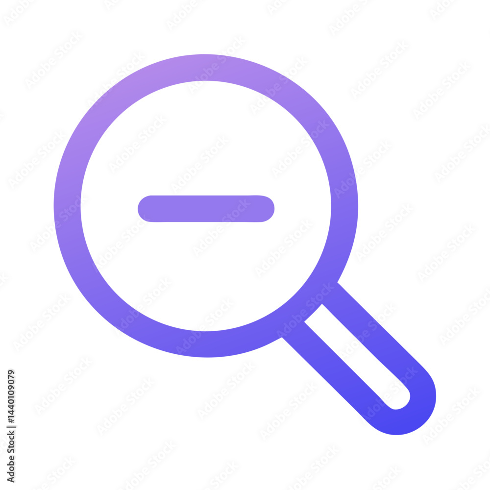 Aufkleber subtract magnifier icon with purple gradient on black background for website and app